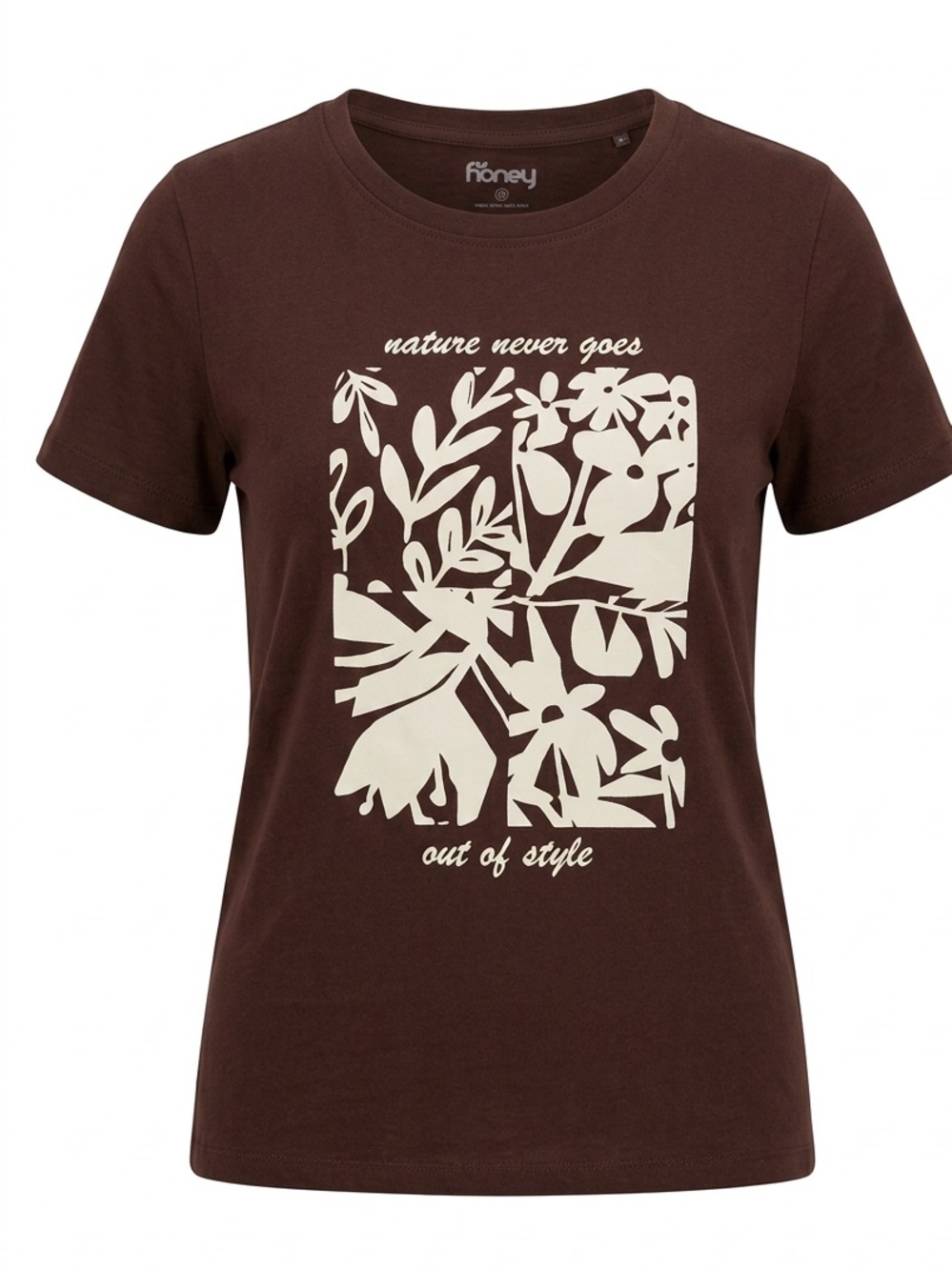 HONEY Brown Graphic Tee with Cream Botanical Print